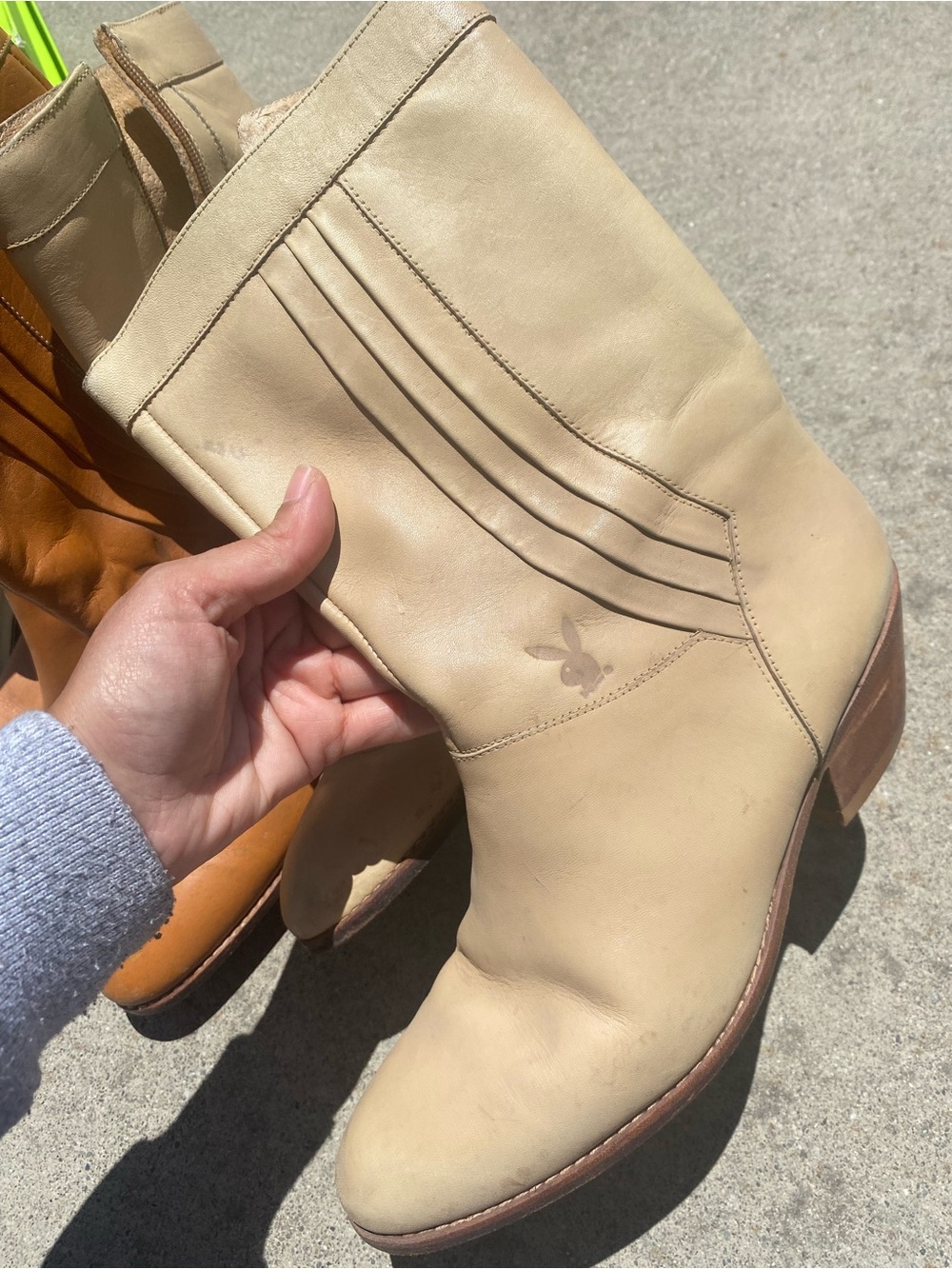 PLAYBOY Beige Leather Mid-Calf Men's Heeled Boots